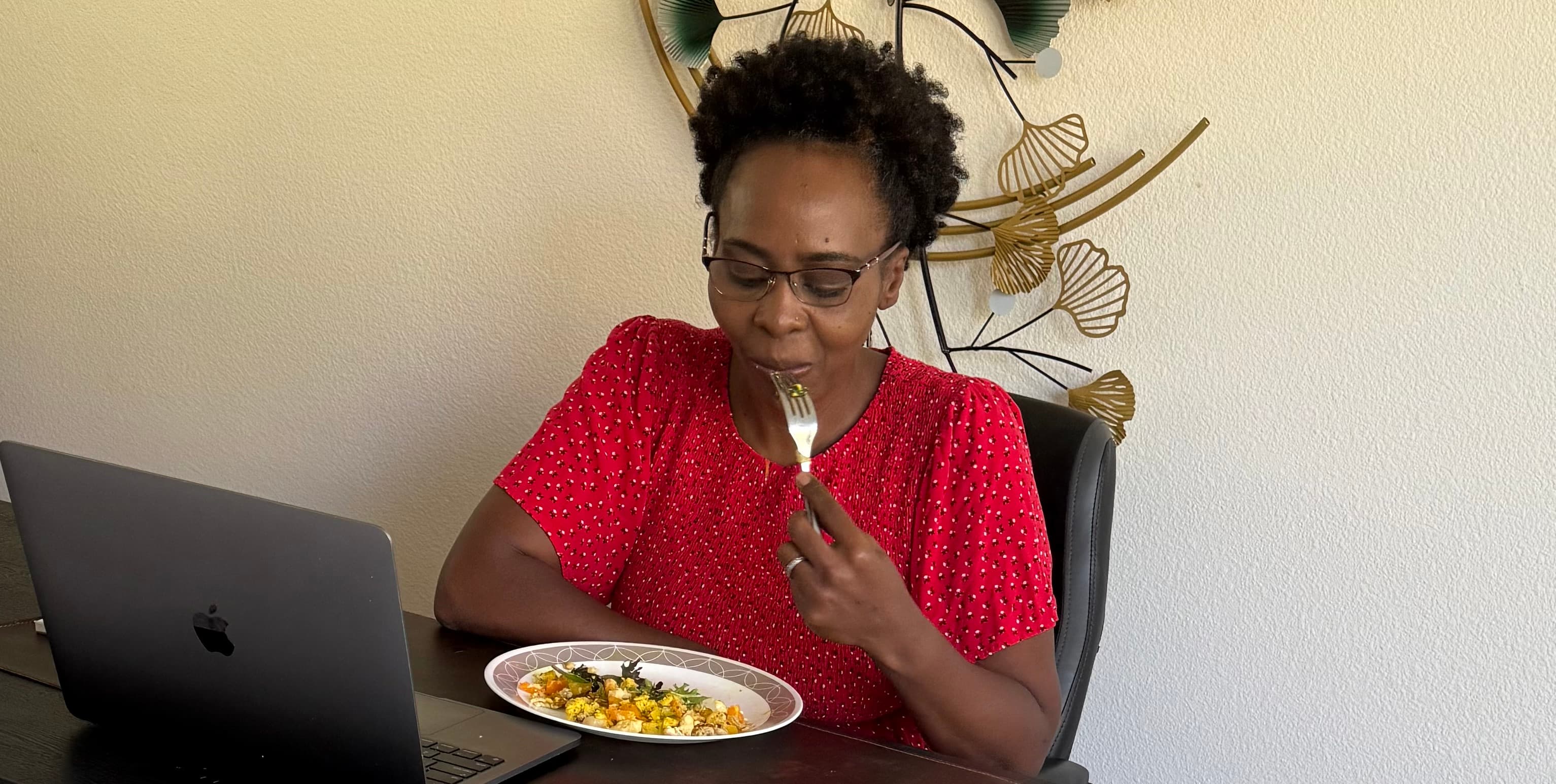 Coach Waturi enjoying a healthy meal